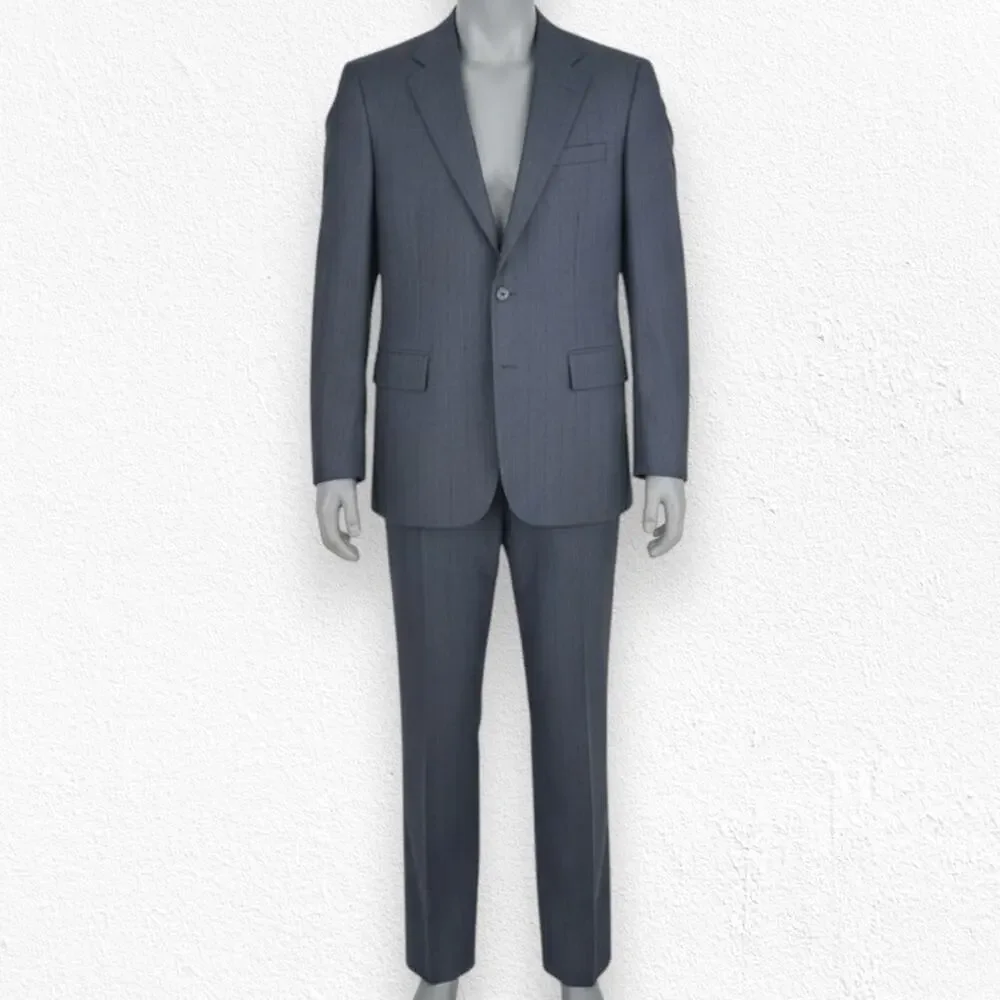 Vintage 80s Geoffrey Beene Gray Wool Pinstripe Suit USA Made Blazer Set Size 40R